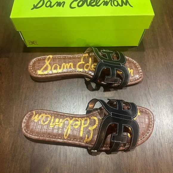 Sam Edelman Bay Black Leather Slides Sandals Size 11 - Picture 2 of 8